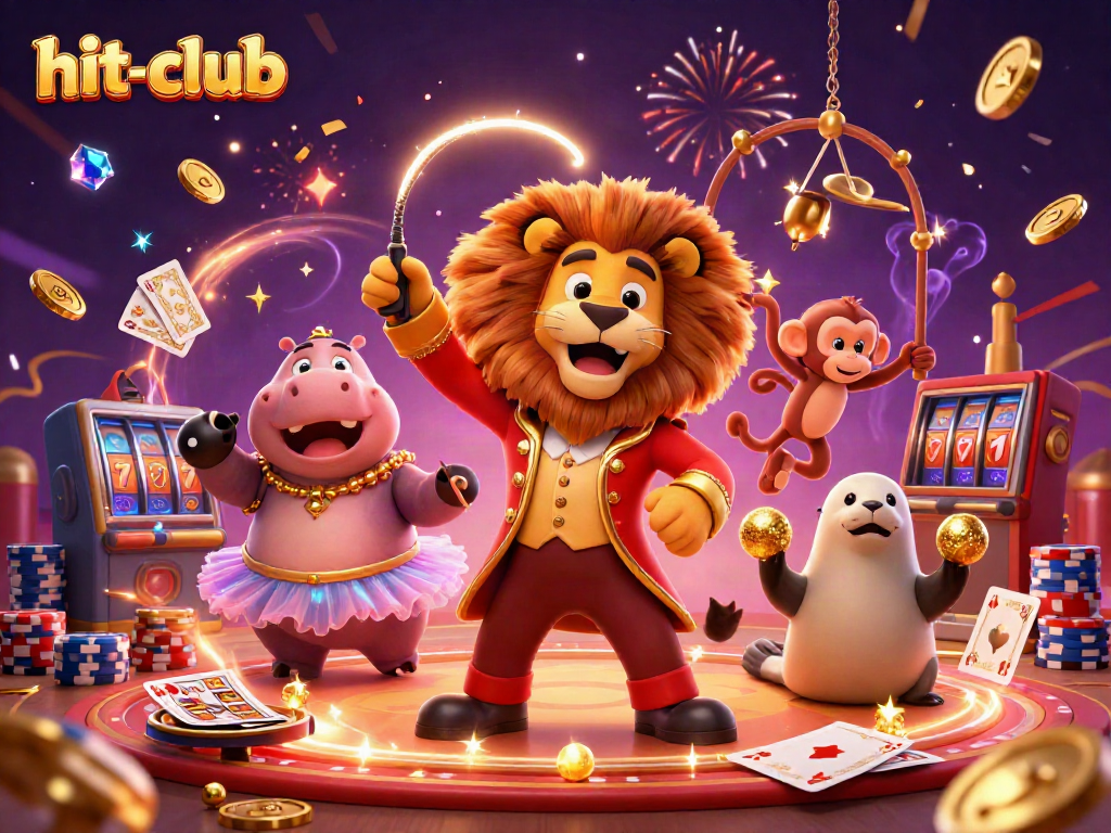 Engage in the exciting world of hit-club with a lively 3D casino scene featuring colorful characters and dynamic game elements.