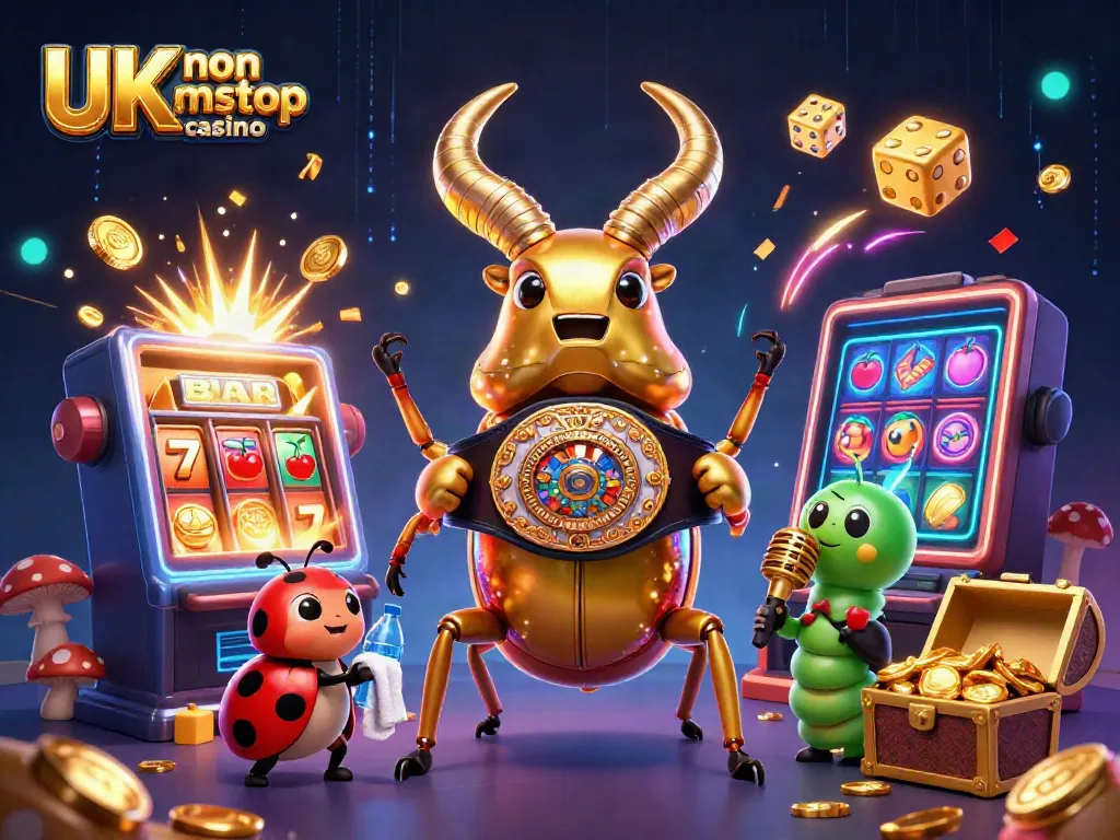 Experience the excitement of UK non gamstop casino with a vibrant 3D scene featuring colorful gaming elements.