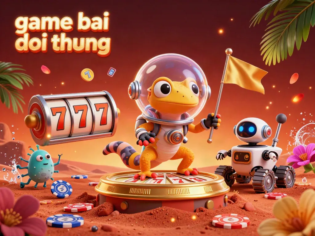 Experience the thrill of game bai doi thuong with our Martian gecko discovering a vibrant casino scene filled with exciting elements.