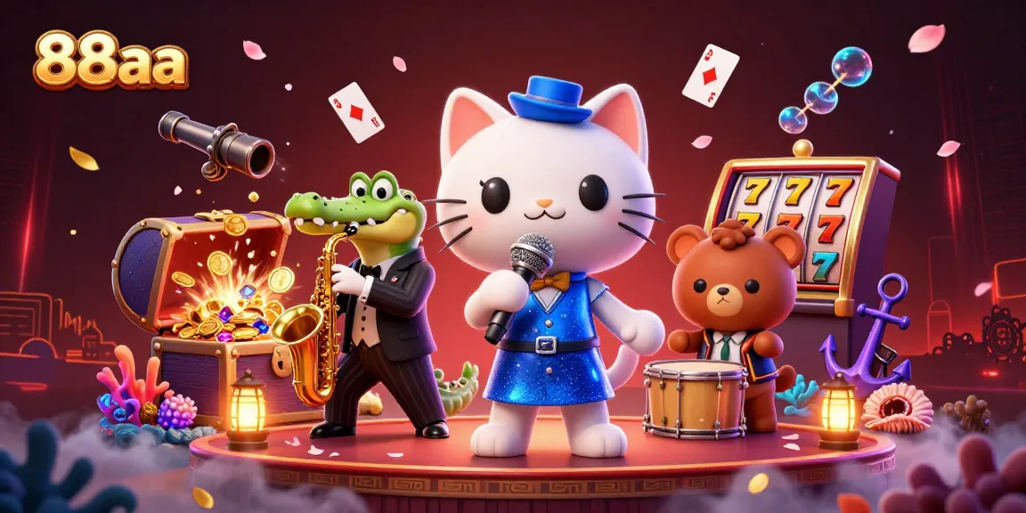 88aa showcases a vibrant 3D illustration with engaging casino elements featuring lively characters.