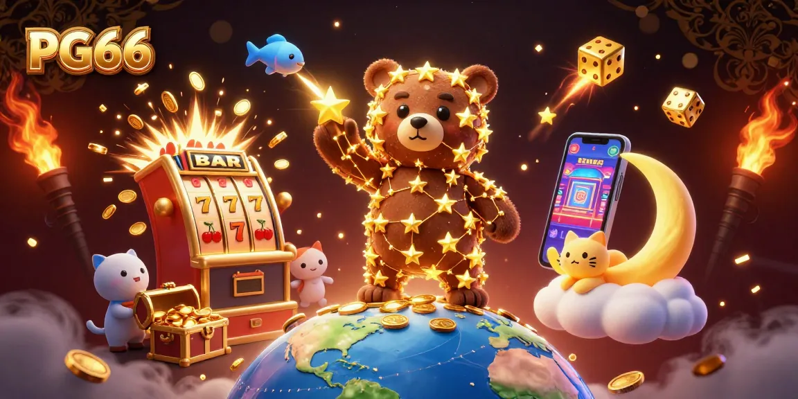 Join PG66 in a captivating casino adventure with a constellation bear and jackpot-filled scenes