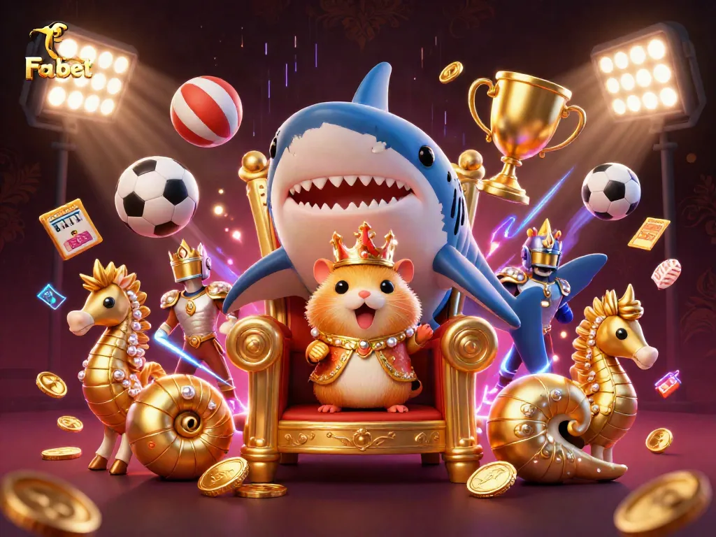 Engage in thrilling sports bets with Fa bet featuring a golden hamster king and dynamic sports elements.