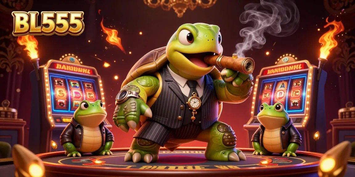Spin the reels at BL555's captivating casino scene featuring vibrant characters and lively gaming elements.