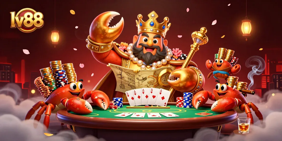 Experience the thrill of gambling at lv88 with a golden crab emperor ruling over a vibrant casino scene.