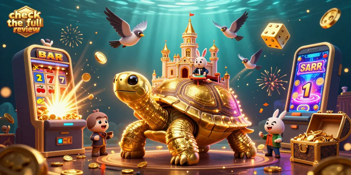 Check the full review of the lively casino scene with a golden tortoise and a rabbit dealer.