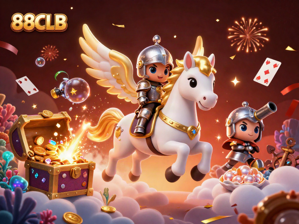 Engage with 88CLB's exciting casino adventure featuring a celestial horse and treasures.
