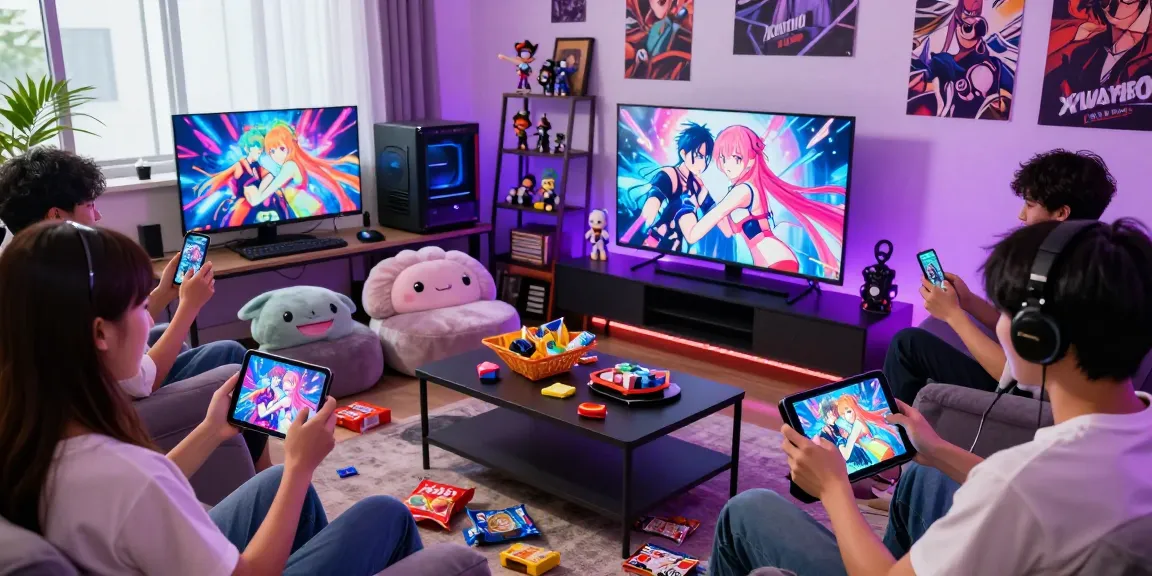 Engaging players enjoying hentai games html on multiple devices in a vibrant gaming environment.