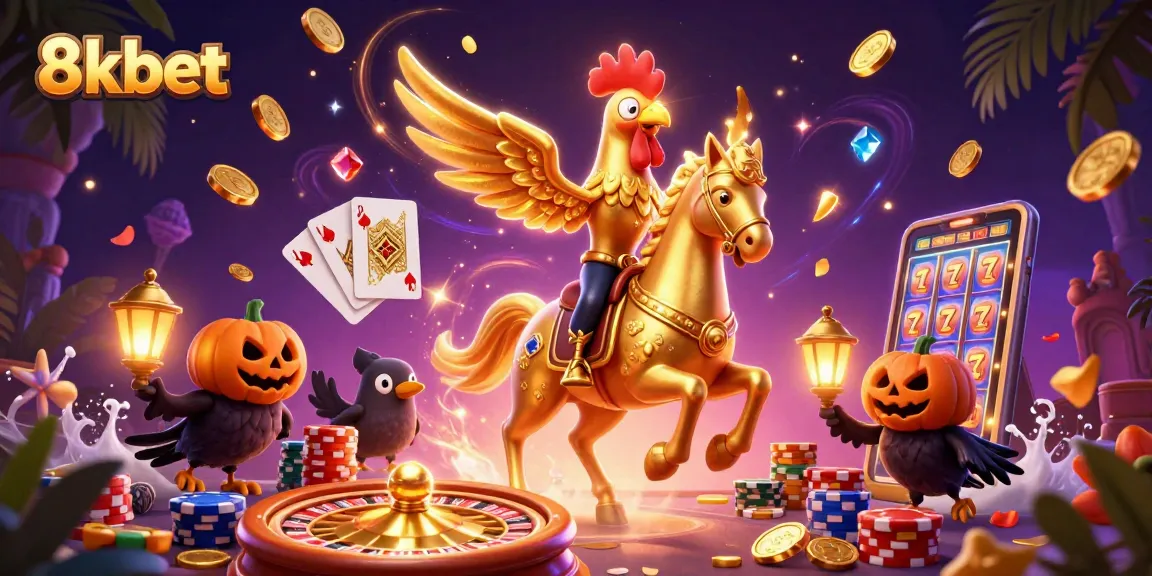 Join the excitement of 8xbet casino with a vibrant golden rooster and friends, embodying the thrill of gaming.