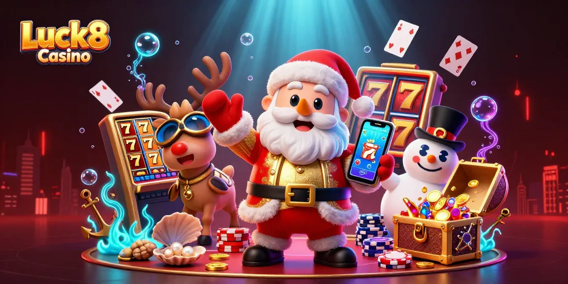 Discover vibrant casino fun at Luck8 Casino with Santa, reindeer, and playful gems.