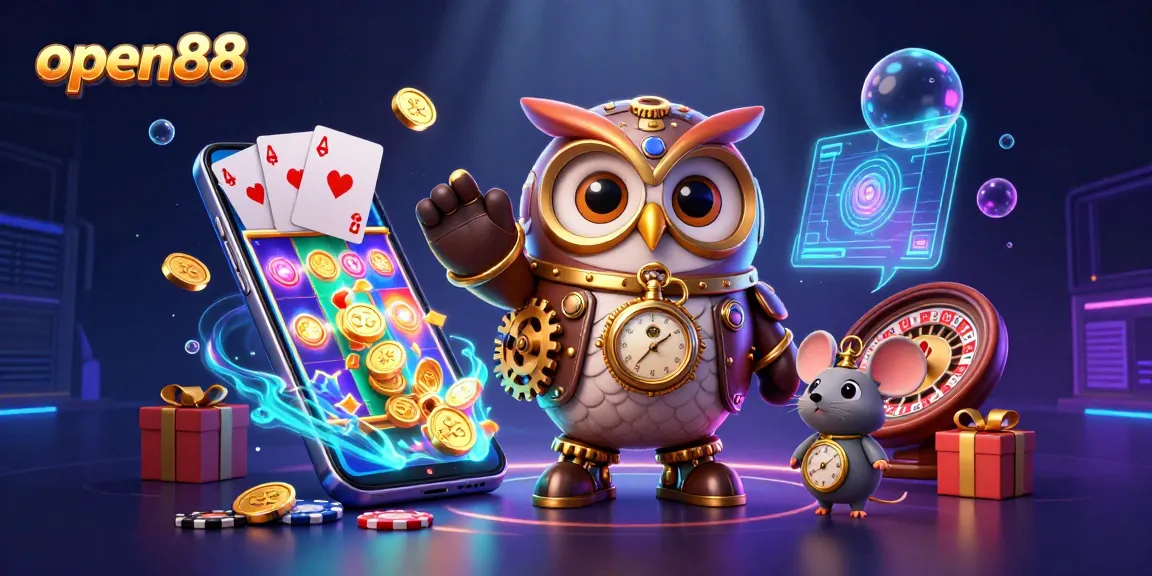 Experience thrilling games at open88 with colorful slots, golden coins, and vibrant gaming elements.