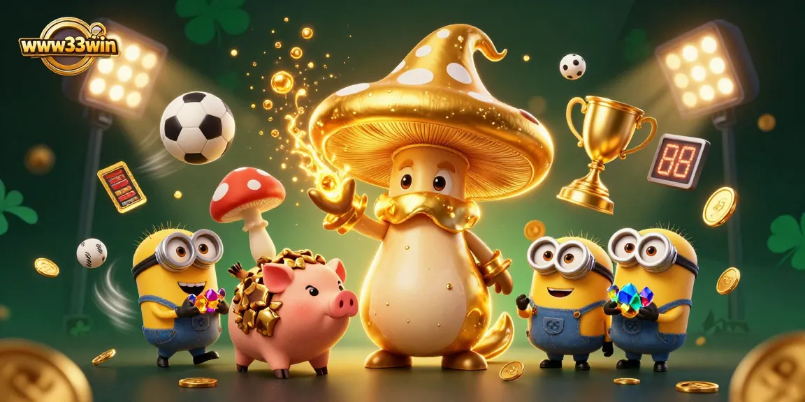 Experience thrilling gaming with www33win's vibrant 3D fantasy illustration featuring sports magic and treasures!