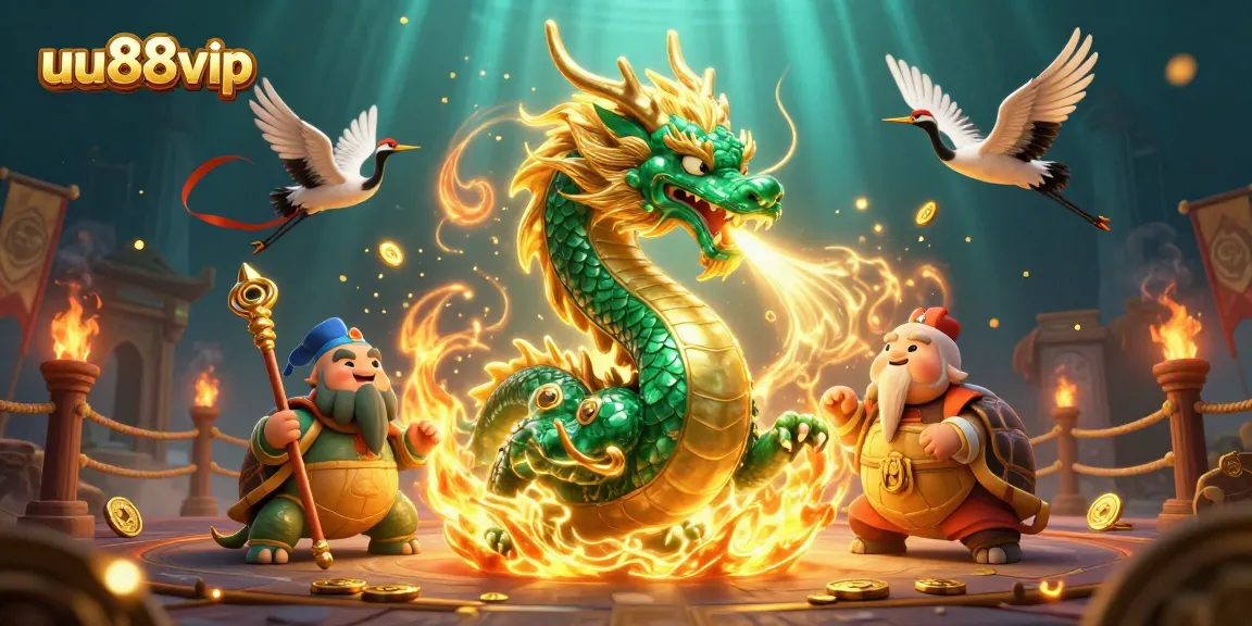 Engage with the dynamic action of uu88vip's jade dragon and lucky cranes in this vibrant gambling scene.