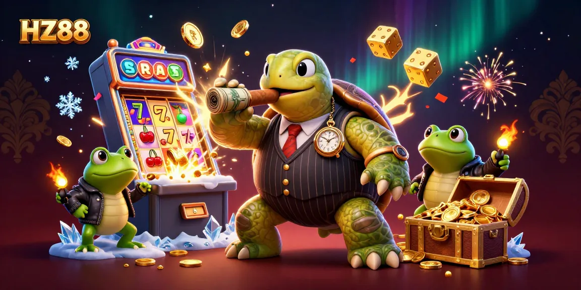 Experience the thrill of HZ88 with a vibrant 3D casino scene showcasing wild characters and exciting games.