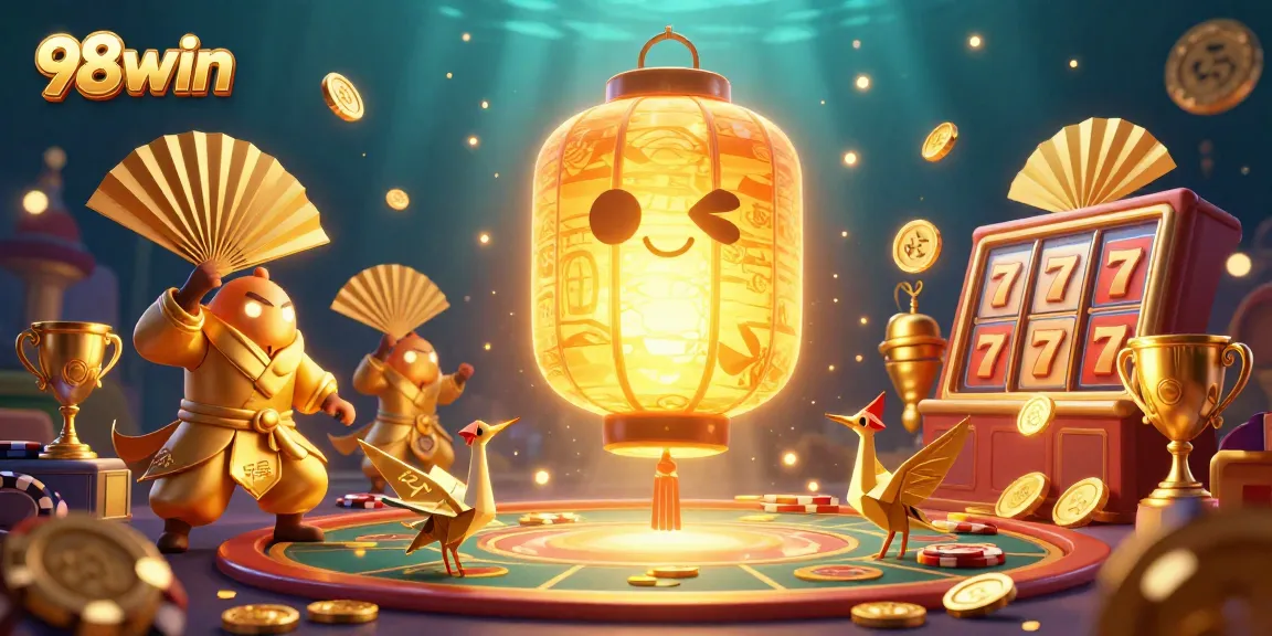 Experience thrilling gameplay with 98win's vibrant online casino illustrated with slot reels and golden elements.