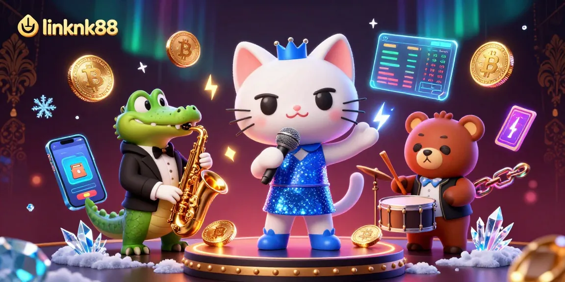 Experience thrilling gaming at linknk88 with a lively musical trio in a casino scene.