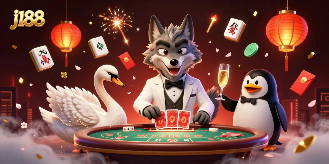 Experience the excitement of j188 with a lively casino scene featuring animated characters in a vibrant atmosphere.